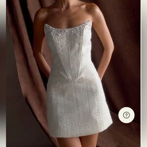 Meshki Lorrie Tweed Corset White Dress with Pearls and Embelishments Small
